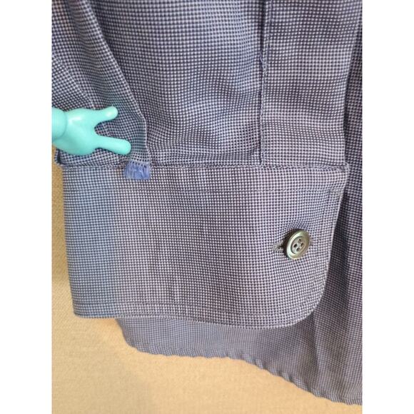 Ermenegildo Zegna Shirt Mens Medium Blue Micro Check Corpcore Office Button Down - Picture 3 of 12